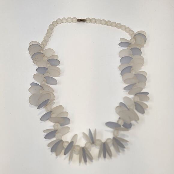 Frosted Clear Blue Bead Disc Single Strand Necklace Vintage Jewelry Statement - Picture 3 of 4